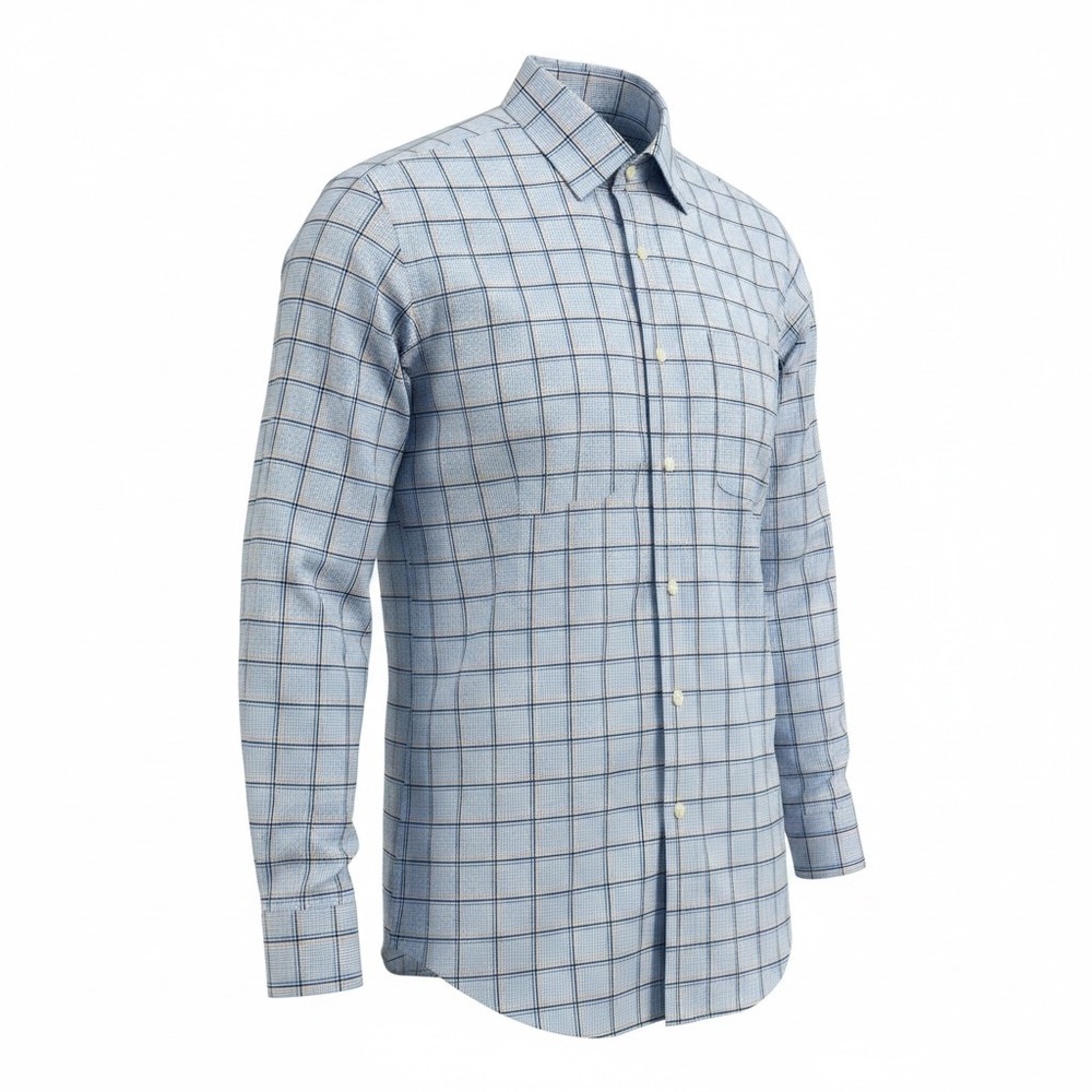 Lauren Ralph Lauren Mens 16 32/33 Blue Orange Windowpane Stretch Shirt Regular